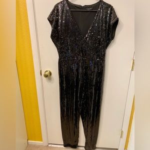 ASOS New Look Black Sequin Plunge Jumpsuit